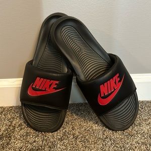 Nike slides, size 10 (M), black and red
